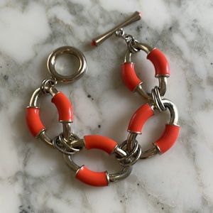 Gold and Orange Metal Chain Link Bracelet